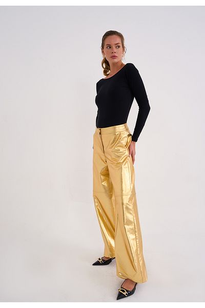 La Sarta Pantaloni de damă Shine de culoare aurie