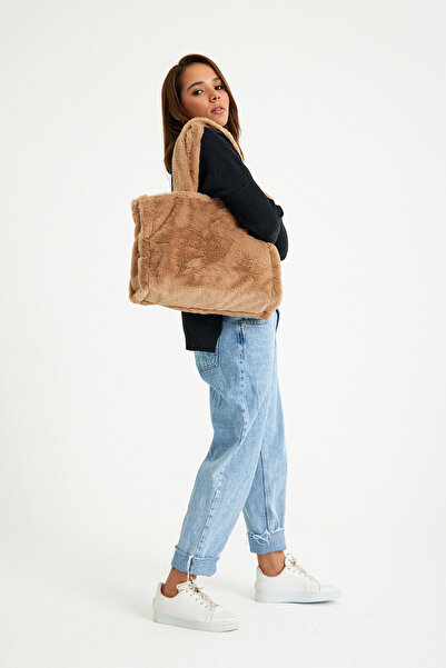 Hedwig Design Geantă de umăr din pluș premium pentru femei, cu fermoar și căp...