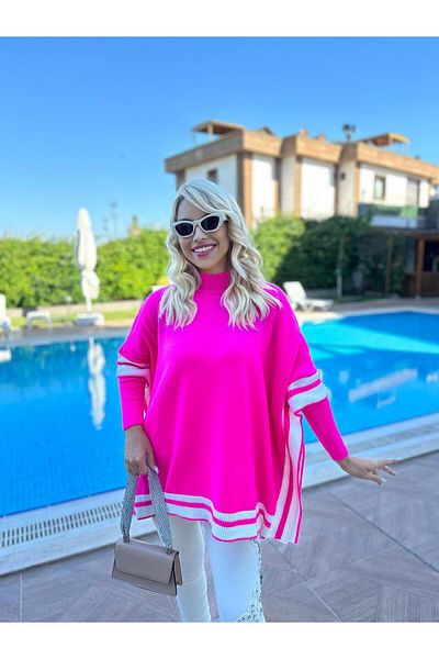 Valiberta Stripe Poncho - Fuchsia