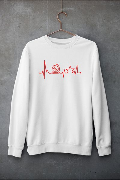 Raf Coll Unisex Oversize Crew Neck Sickle Hammer Ψηφιακή στάμπα φούτερ με δύο νήματα εσωτερικά ανυψωμένα