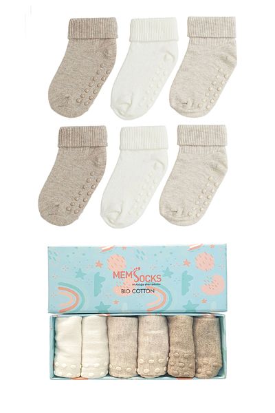 MEM SOCKS Нехлъзгащи се детски/бебешки чорапи от органичен памук, специална кутия