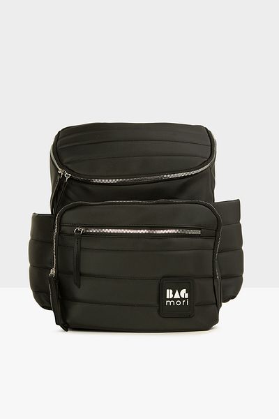 Bagmori Black Covered Garnished Satin Mother Baby Care Backpack M000008178