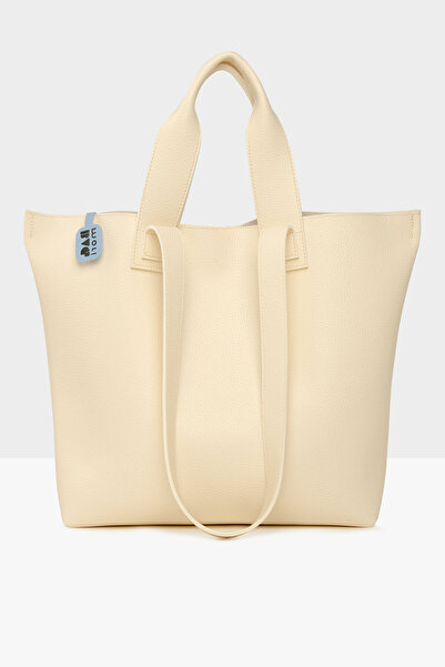 Bagmori Κρεμ γυναικεία τσάντα με διπλό λουράκι με υφή μεγάλη τσάντα M 000008166