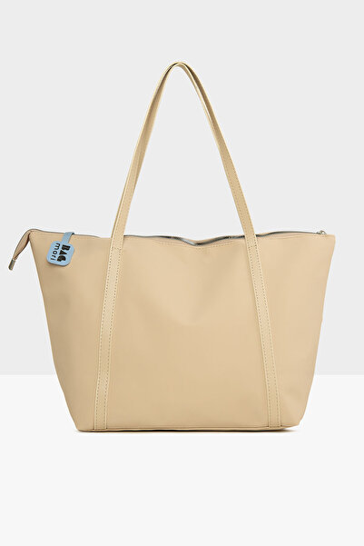Bagmori Krem Kadın Renkli Püskül Detaylı Saten Tote Çanta M000008174