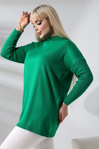 MJORA Green Half Turtleneck Fine Knitwear Plus Size Sweater