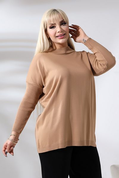 MJORA Κρεμ Μισό ζιβάγκο Λεπτό Πλεκτό Πουλόβερ Plus Size