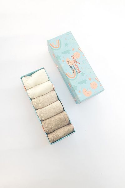 MEM SOCKS Нехлъзгащи се детски/бебешки чорапи от органичен памук, специална кутия