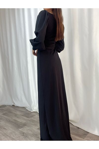 ModaLy Moda ΕΥΚΑΙΡΙΚΟ ΚΡΕΠ ΥΦΑΣΜΑ ΜΑΥΡΟ ΧΡΩΜΑ ΜΑΚΡΥΜΑΝΙΚΟ ΒΡΑΔΙΝΟ ΦΟΡΕΜΑ GL-112 581913