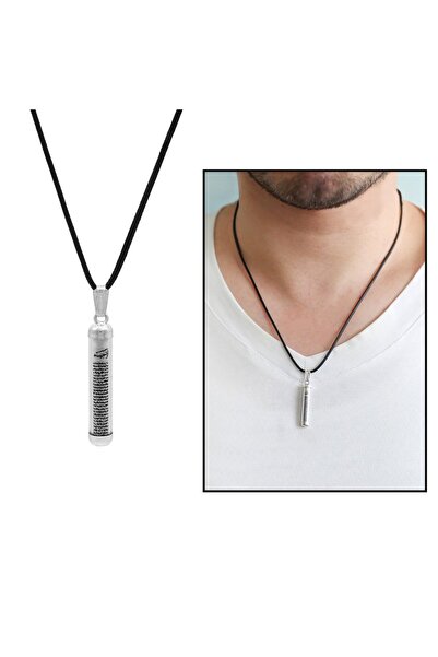 Nipora Zarif Tasarım Ip Zincirli 925 Ayar Gümüş Erkek Cevşen Kolye