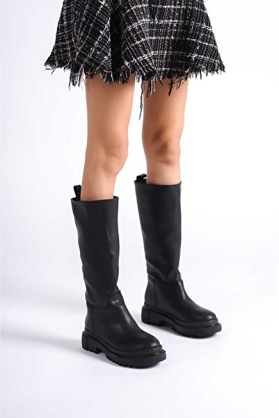 Salim Sırma Siyah Kadın Kalın Taban Çekme Su Geçirmez Çizme