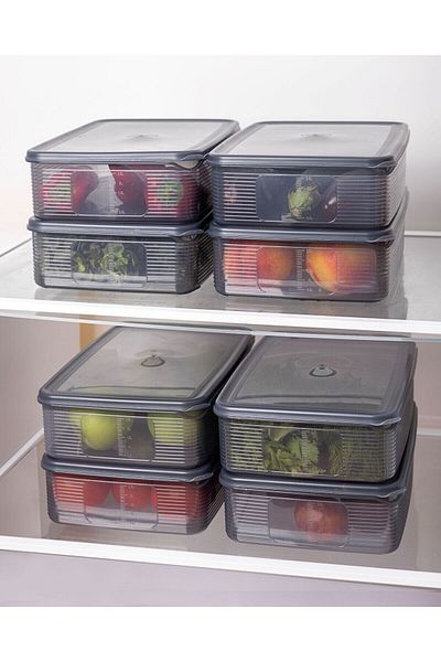 Tinsmith Large Size Rectangular Food Storage Container Set with 6 Leak Proof Indicators 3.5 Lt ANTHRACITE