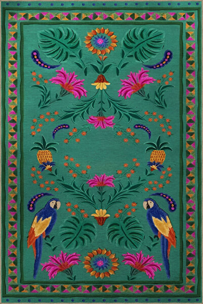 Rugs Modern Halı Yeşil Temalı Çiçek Kuş Desenli Kreatif Modern Dekoratif Halı...