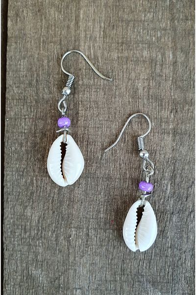 özde dekor Real Seashell, Colorful Beaded Earrings (LILA)