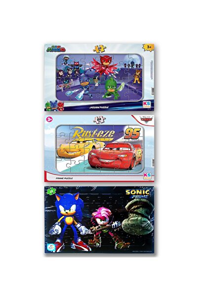 Kesman Kitap Cars, Pj Mask, Sonic 3 lü Frame Puzzle/Yapboz Set
