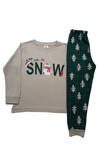 elmas kids Girl's 100% Cotton Green Pine Tree Patterned Long Sleeve Pajamas Set