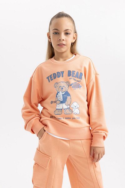 DeFacto Girl's Printed Crew Neck Thick Sweatshirt with Soft Feather Inside B4083A823Wn