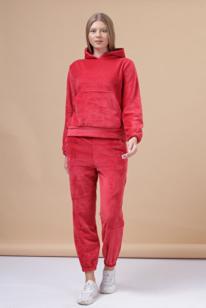 mervemoda Kadın kırmızı renk yüksek kalite welsoft eşefman takımı