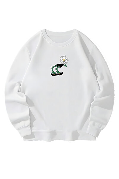 MAGORS Skateboarder Daisy Designed Unisex Λευκό φούτερ