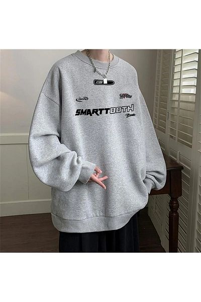 Gofeel Y2k Tech Smarttooth εμπριμέ γκρι Unisex Oversize Crew Neck Φούτερ GF