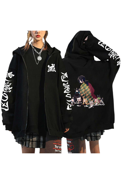 GALASHOP Hoodies Demon Slayer Fermuarlı kapüşonlu Tanjiro Zenitsu Inosuke Mod44