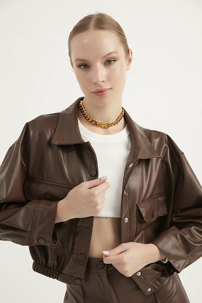MEECY Kunstlederjacke für Damen mit Taschendetail