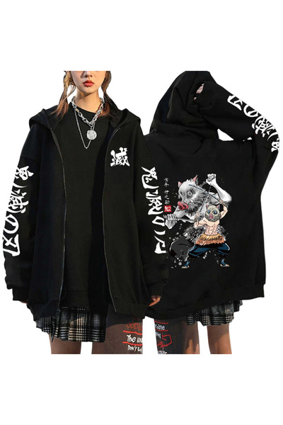 GALASHOP Hoodies Demon Slayer Fermuarlı kapüşonlu Tanjiro Zenitsu Inosuke Mod39
