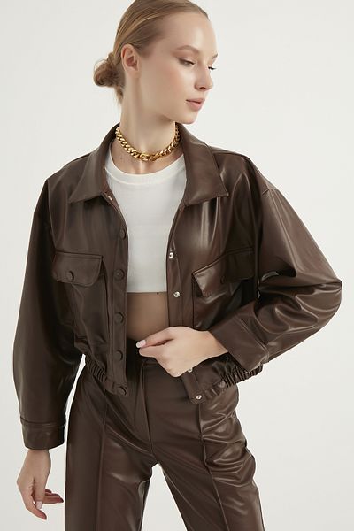 MEECY Kunstlederjacke für Damen mit Taschendetail