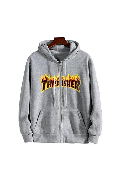 Gofeel Y2k Tech Thrasher με στάμπα μεγάλου μεγέθους με φερμουάρ γκρι Unisex ζακέτα με κουκούλα GF