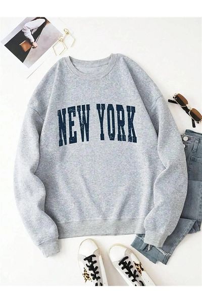 Gofeel Y2k Tech New York εμπριμέ γκρι Unisex φούτερ με λαιμόκοψη GF