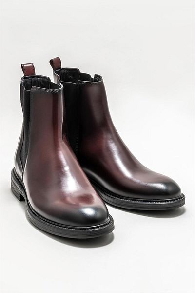 Elle Shoes Claret Red Δερμάτινα Ανδρικά Κλασικά Μποτάκια