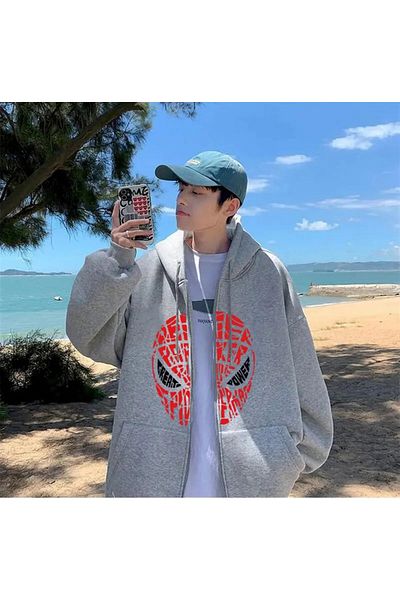 Gofeel Harajuku Street - Spider-Man Printed Gray Oversize Unisex Hooded Cardigan HS