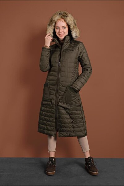 TRENDTESETTÜR Khaki Women's down Jacket - Large Pocket, Hooded t 1206