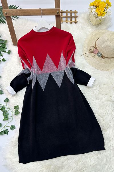MODAQU Πλεκτό ζιγκ-ζαγκ Glitter Tunic - Κόκκινο