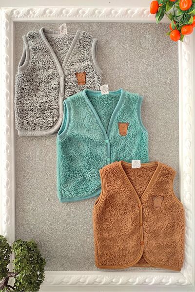 dubi baby Unisex welsoft 3-Piece baby plush vest with front snap fastener Teddy Bear Emblem
