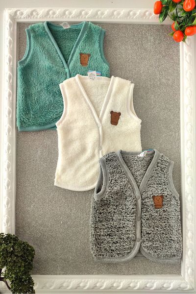 dubi baby Unisex Honey Star Welsoft 3-Piece Baby Plush Vest with Snap Fasteners on the Front and Teddy Bear Emblem