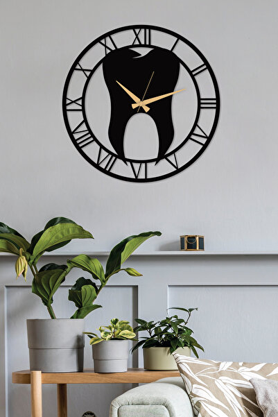 Gowpenart Diş Hekimi Roma Rakamlı Metal Siyah Duvar Saati - Ev / Ofis Saati -...