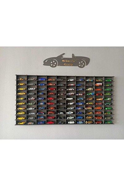 CrDesign Ahşap Araba Rafı 100 'lü Dekoratif Eskitme Siyah 1/64 Ölçek