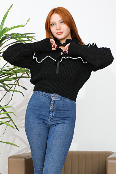 Zirve Fiyonk Detaylı Fırfırlı Triko Kadın Kazak