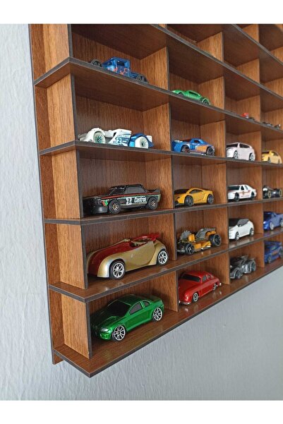 CrDesign Ahşap Oyuncak Araba Rafı 1/64 Araçlar Için (ceviz)
