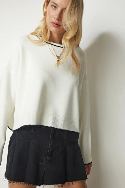 Melinoi Kadın Bej Ekru Basic Triko Kazak - Beige Ecru Basic Knitwear Sweater for Women MQD001