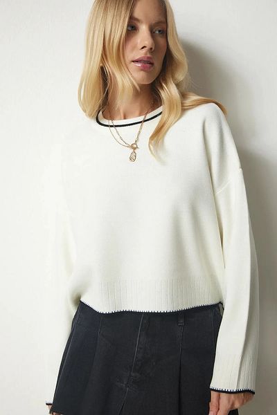 Melinoi Women's Beige Ecru Basic Knitwear Sweater - Beige Ecru Basic Knitwear Sweater for Women MQD001