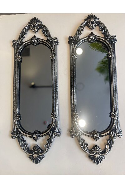 Peramari Dekoratif Polyester Ikili Niş Dikdörtgen Ayna Takımı Gümüş Eskitme