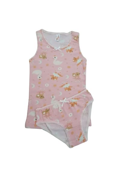 elmas kids Girl's Cotton Pink Swan Patterned Athlete Slip Set
