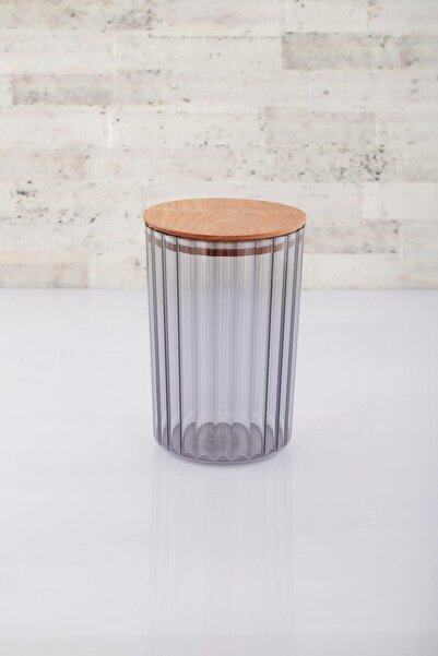 ANJEAHOME Roanne Single 2300 ML Wooden Lid Smoked Hard Plastic Food Storage Container Kitchen Organizer