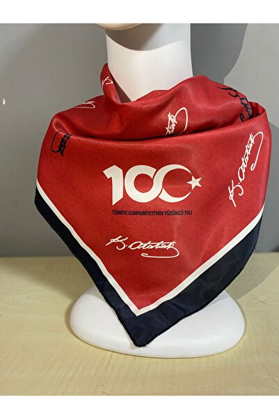 Elvinege Aksesuar 100. Yıl Atatürk İmzalı 55x55 İpek Saten Fular