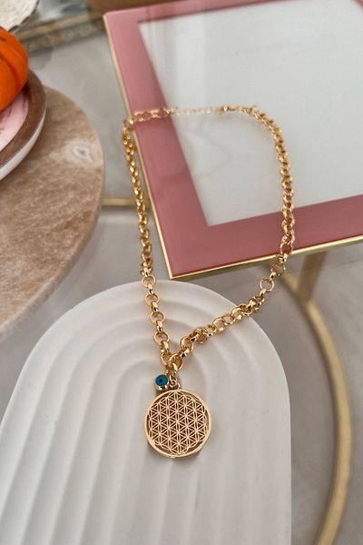 Trendy Butik زهرة الحياة مع سلسلة دائرية وقلادة بتفاصيل عين الشر