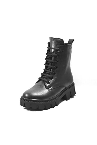 Onlo Ayakkabı R.301 Hakiki Deri Siyah Kürklü Fermuarlı Kız Çocuk Postal Bot