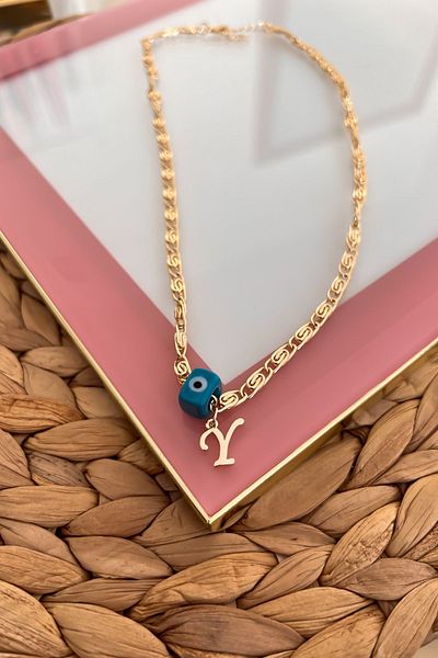 Trendy Butik الحنين مطرز حرف Y سلسلة قلادة Scrunch