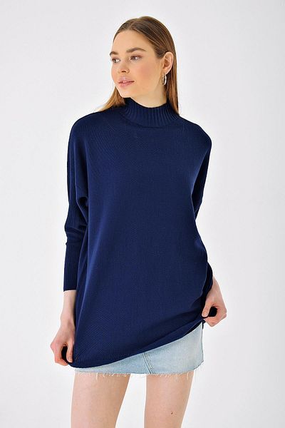 CHUBA Women's Navy Blue Half Turtleneck Loose Long Knitwear Poncho 22wk222