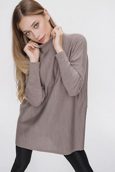 CHUBA Women's Mink Half Turtleneck Loose Long Knitwear Poncho 22wk222